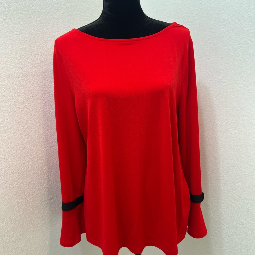 Charter Club Blouse Long Sleeve With Bow Trim Sleeves Red Size XL